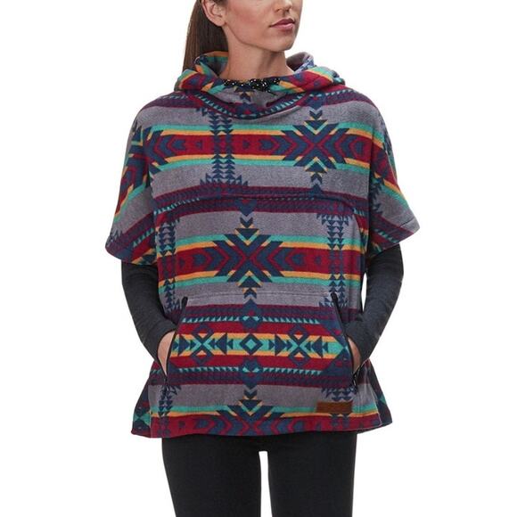 Kavu Sweaters - KAVU Overlook Polar Fleece Poncho Hoodie Aztec Cozy Oversize Southwestern Medium